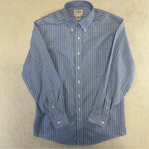 LL Bean Plaid Button-Down Shirt Men Traditional Fit Blue 262253 15-32 Custom
